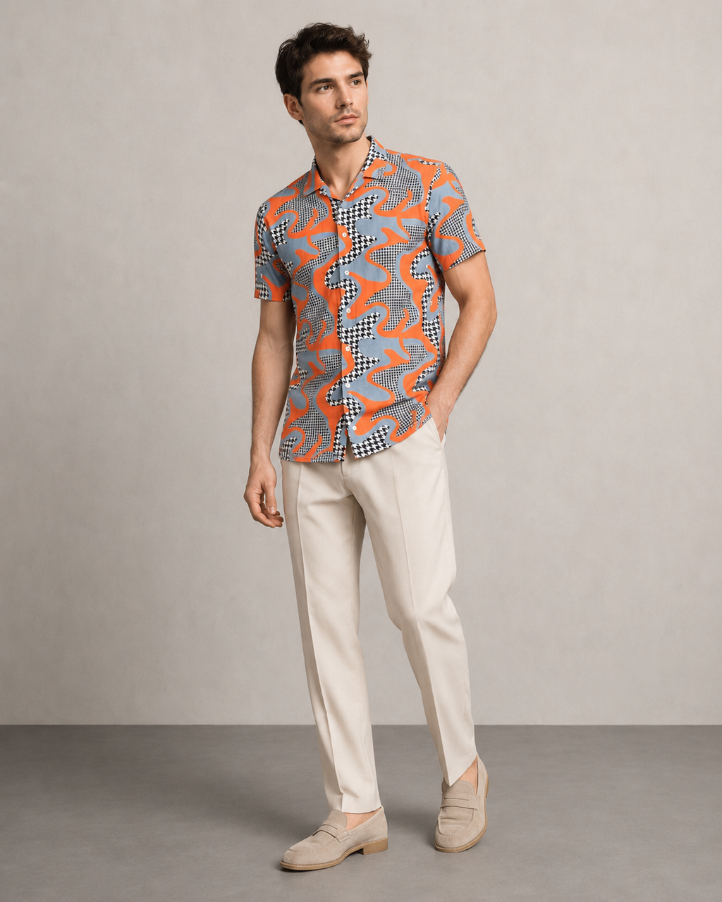 Abstract Orange Printed Cord Set for Men – Modern Summer Co-ord Set