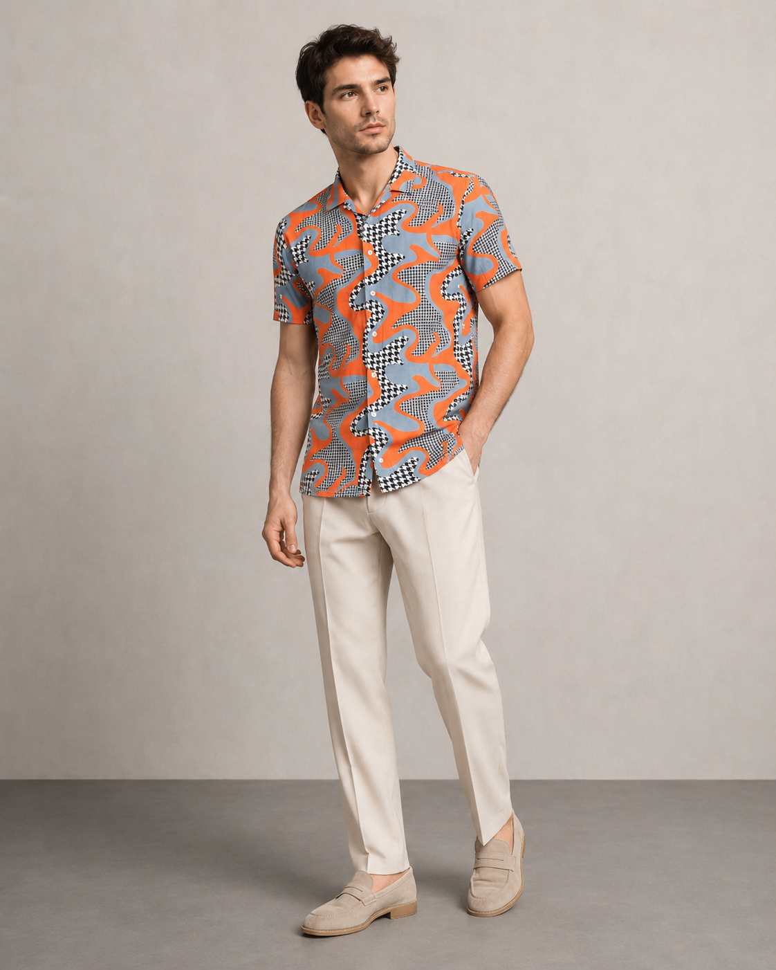 Abstract Orange Printed Cord Set for Men – Modern Summer Co-ord Set