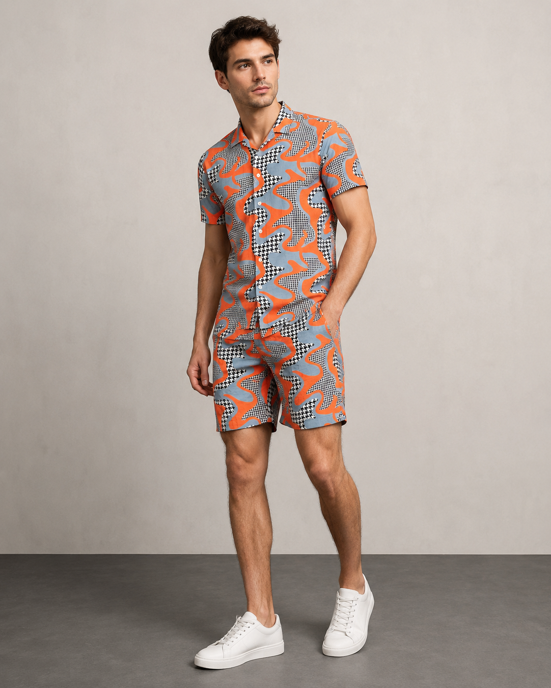 Abstract Orange Printed Cord Set for Men – Modern Summer Co-ord Set
