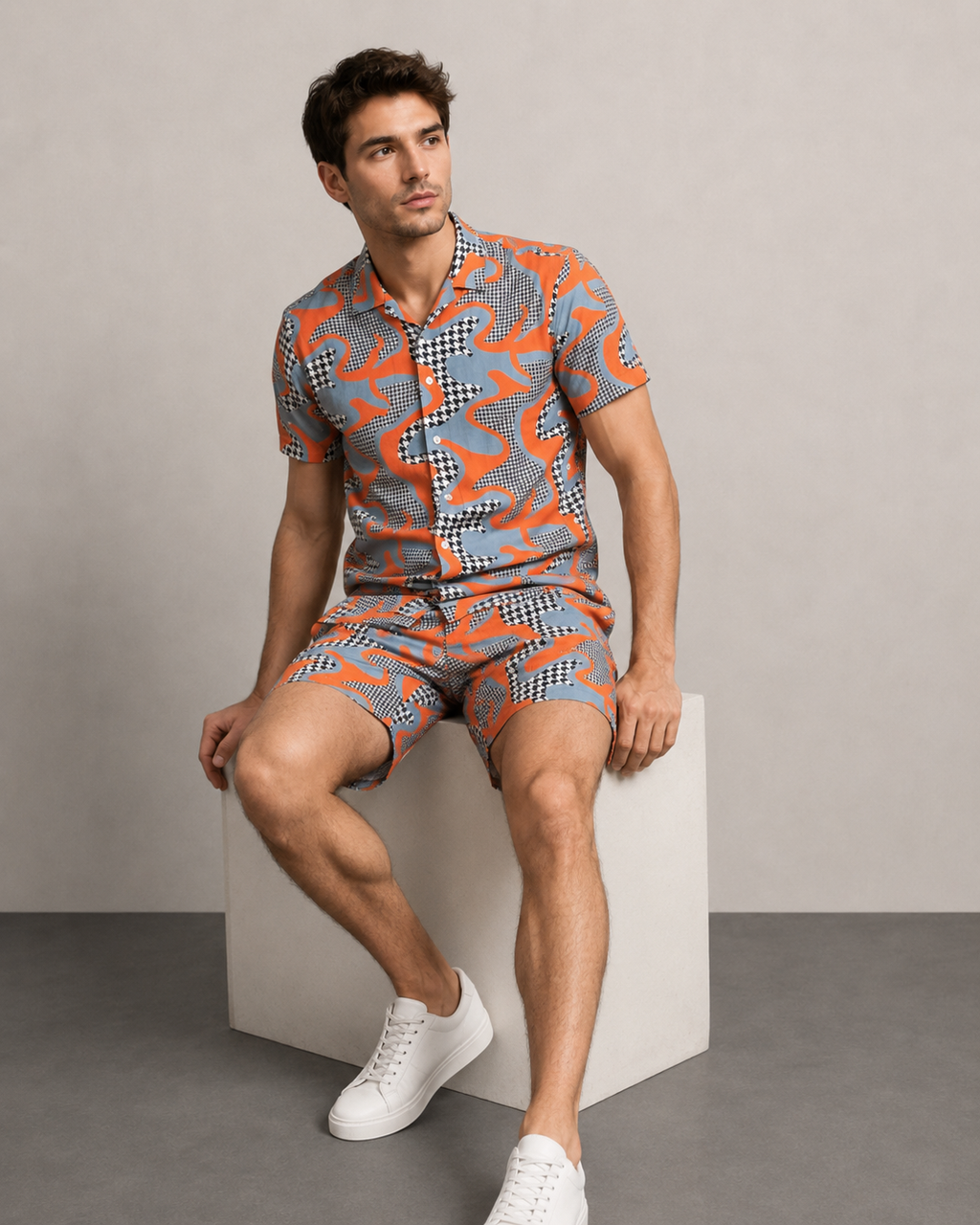 Abstract Orange Printed Cord Set for Men – Modern Summer Co-ord Set