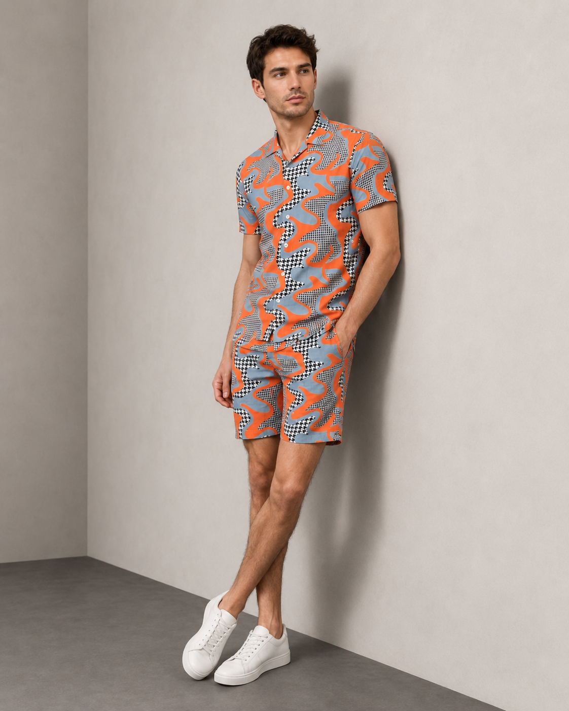 Abstract Orange Printed Cord Set for Men – Modern Summer Co-ord Set