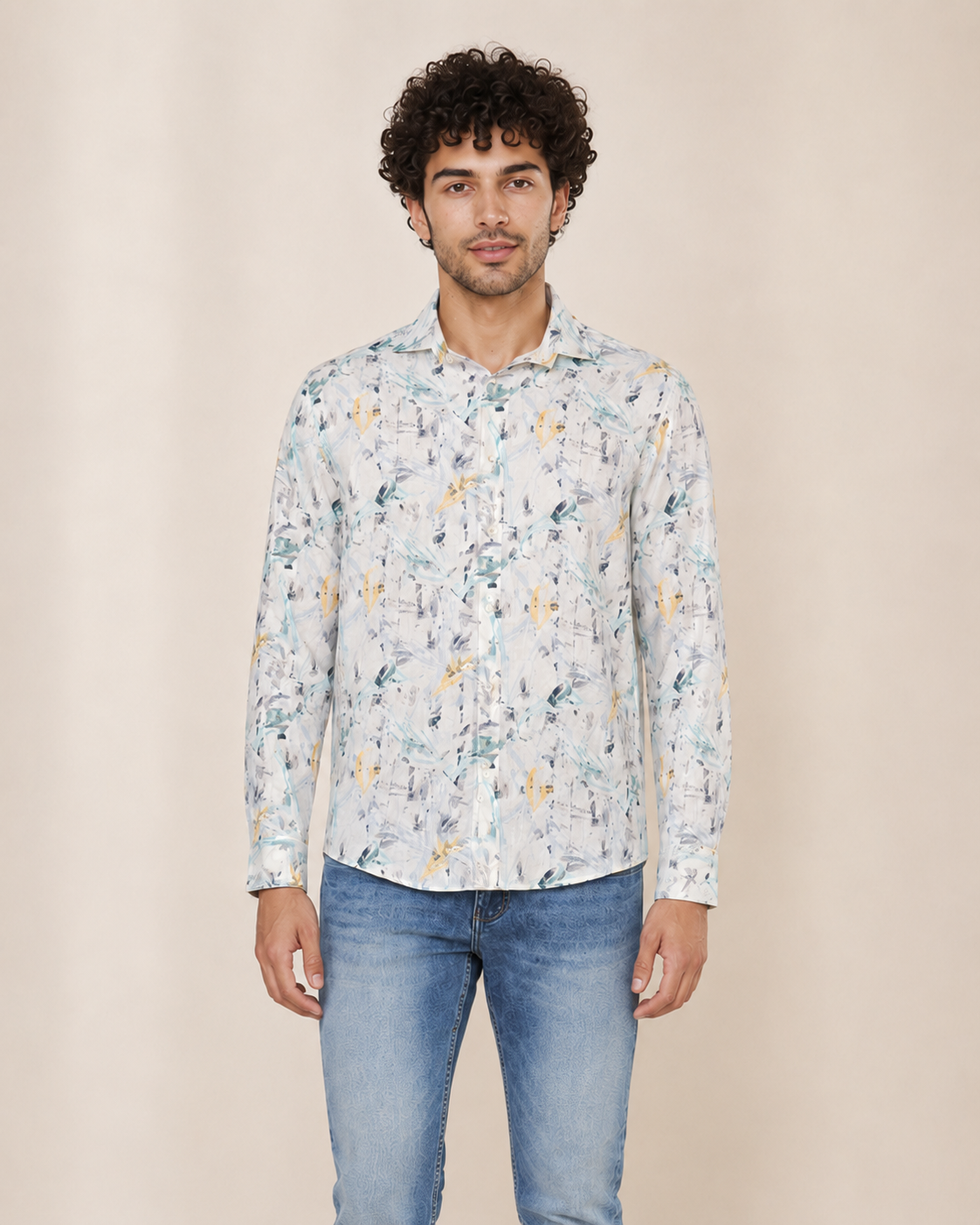 Aqua Floral Linen Shirt