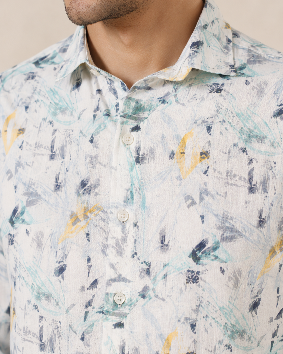 Aqua Floral Linen Shirt