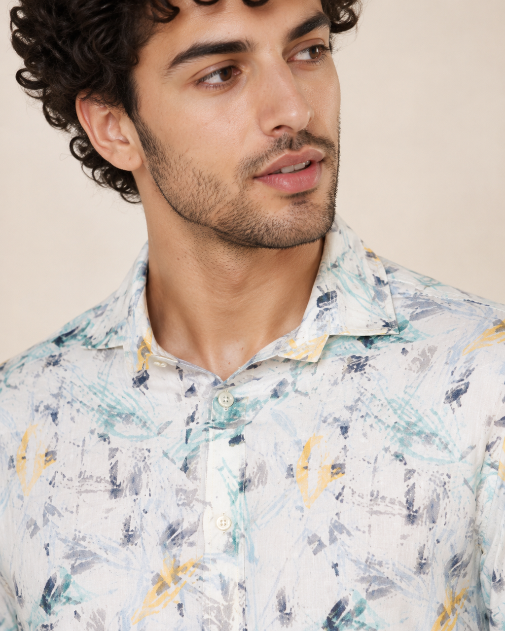 Aqua Floral Linen Shirt