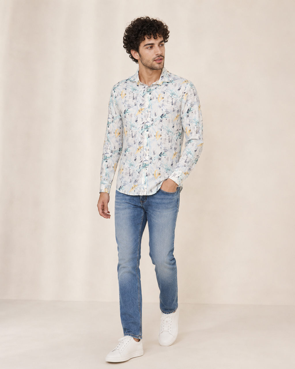 Aqua Floral Linen Shirt