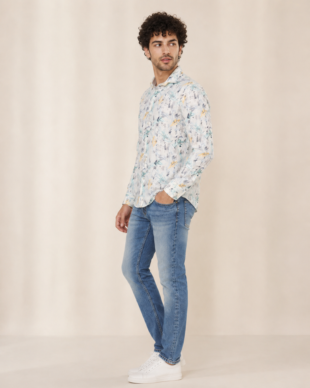 Aqua Floral Linen Shirt