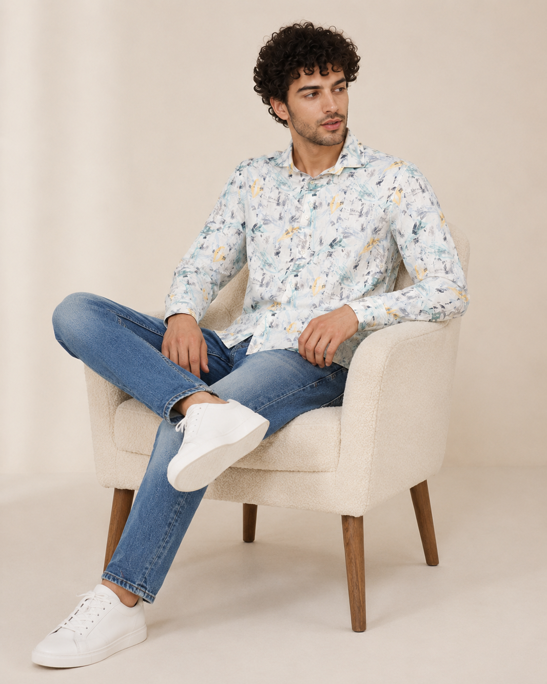 Aqua Floral Linen Shirt