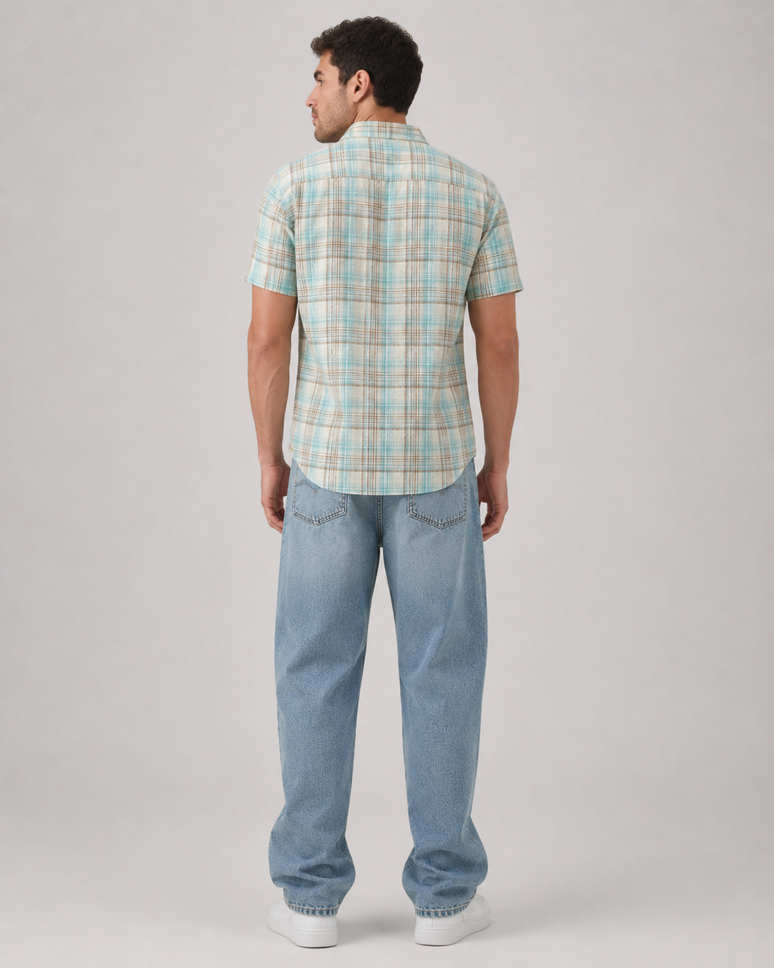 Aqua Sand Check Cotton Shirt