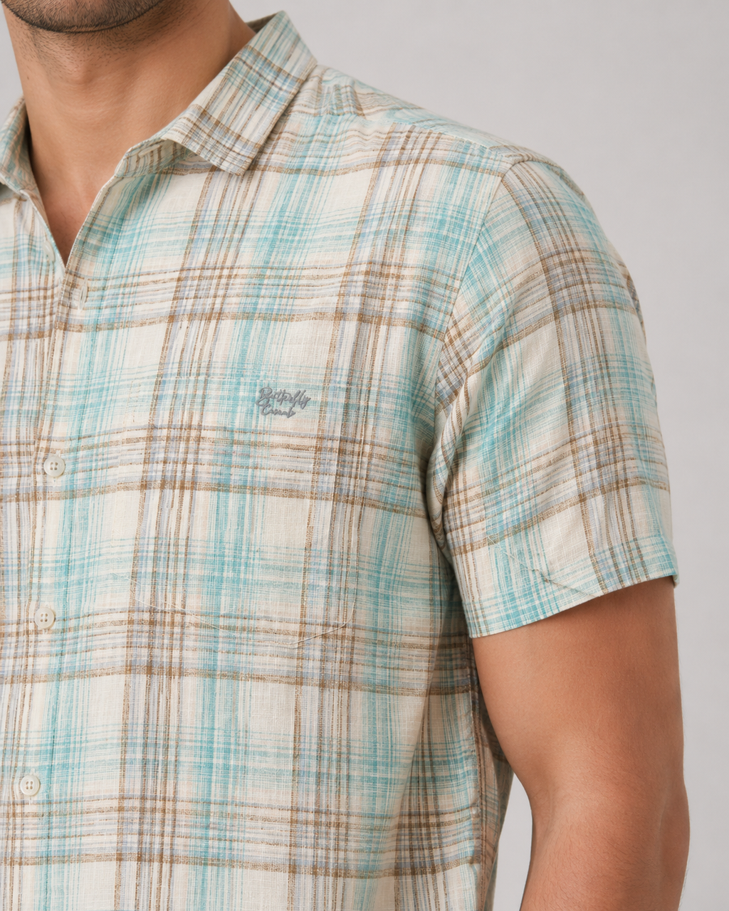 Aqua Sand Check Cotton Shirt