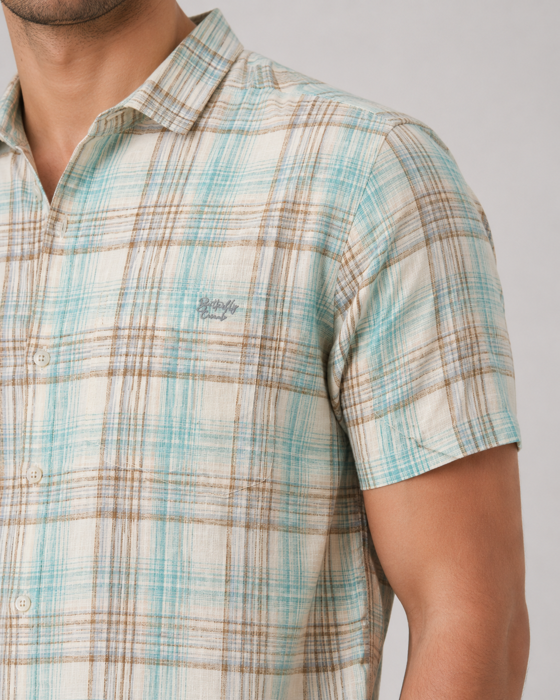 Aqua Sand Check Cotton Shirt