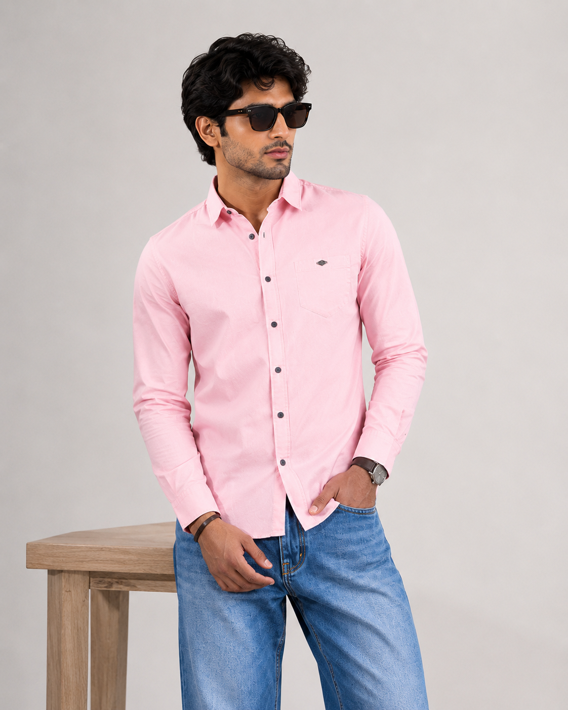 Baby Pink Solid Cotton Shirt