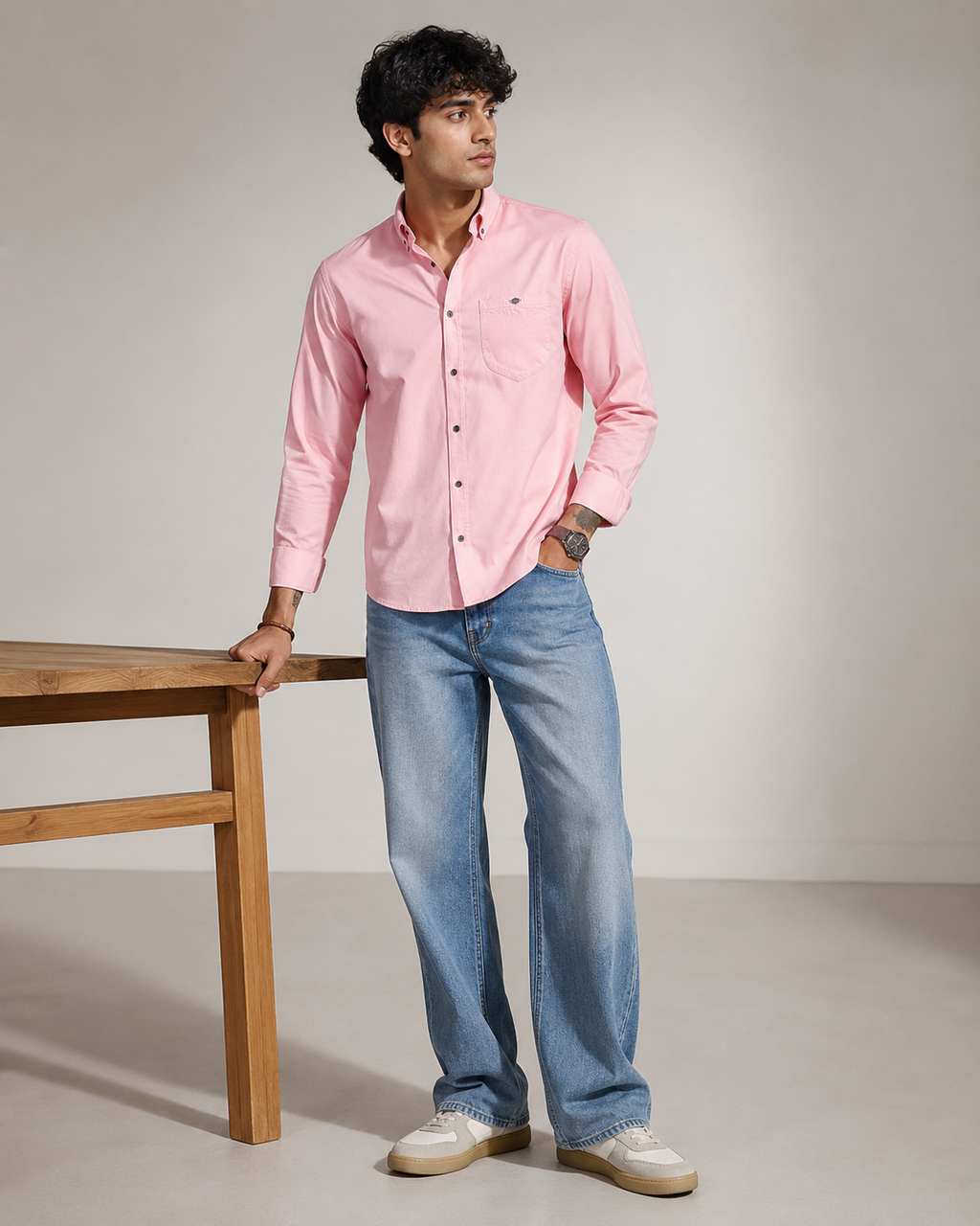 Baby Pink Solid Cotton Shirt