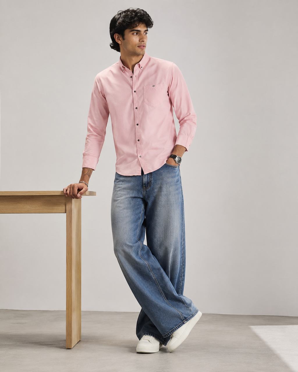 Baby Pink Solid Cotton Shirt