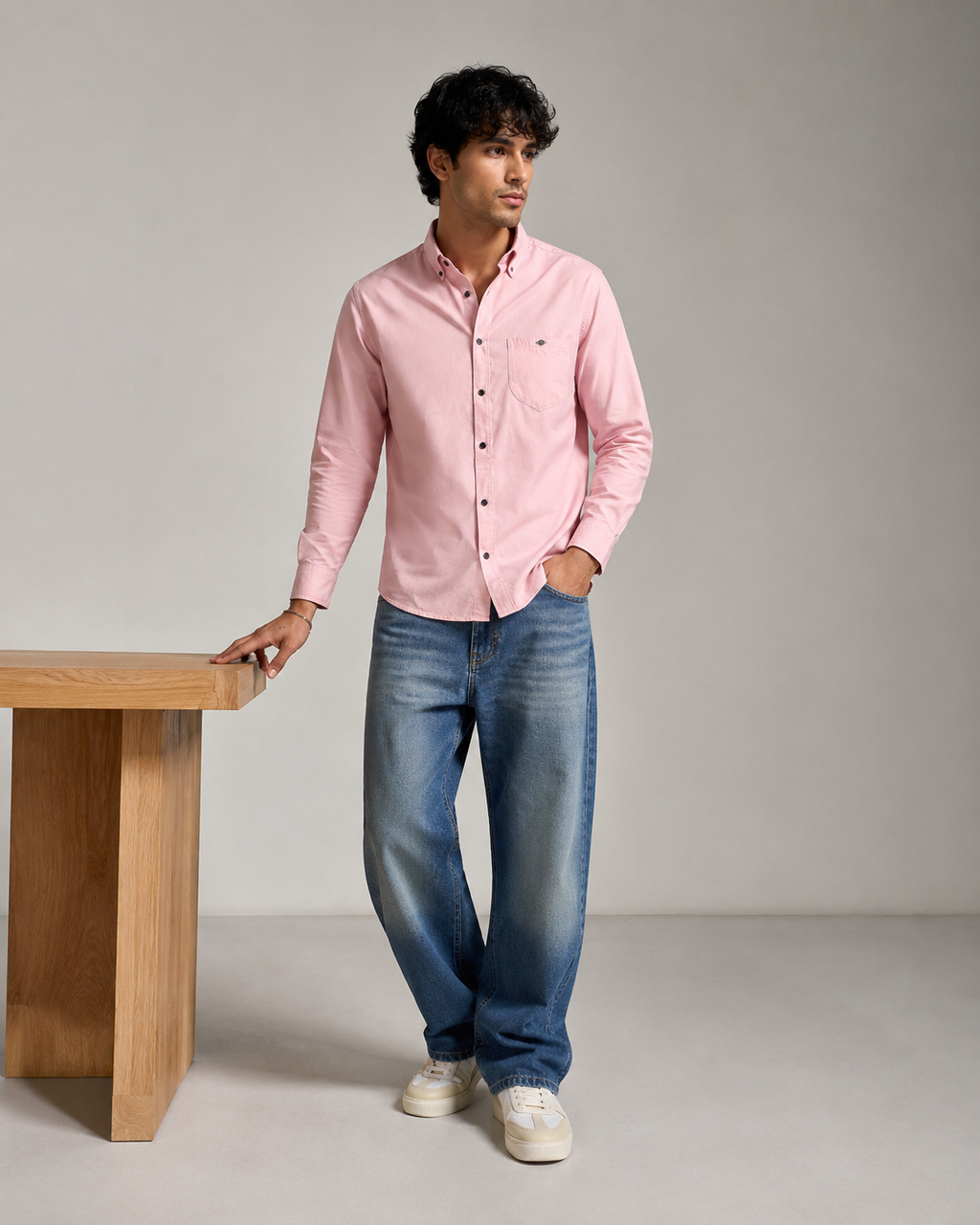 Baby Pink Solid Cotton Shirt
