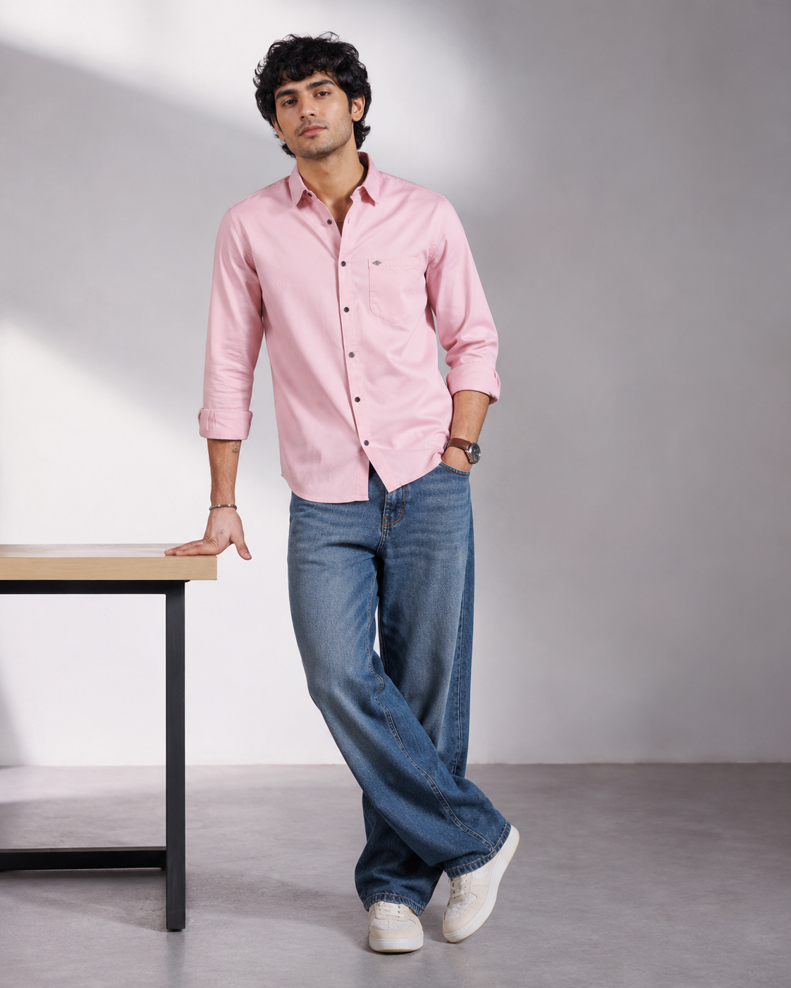 Baby Pink Solid Cotton Shirt