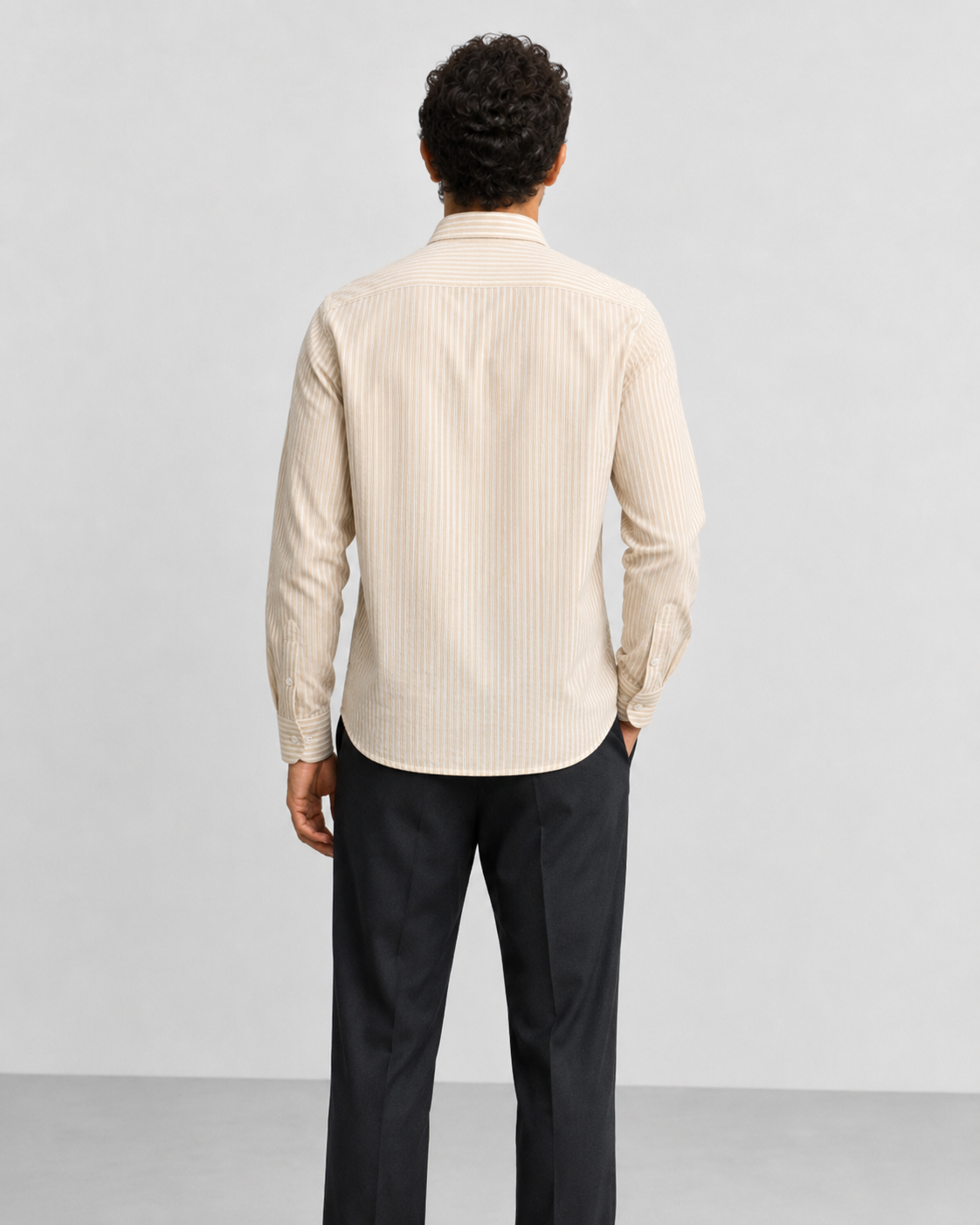 Beige Pinstripe Cotton Shirt