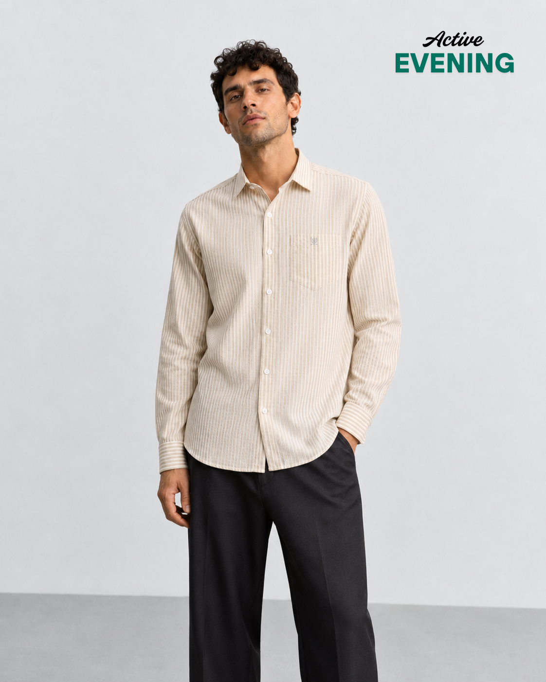 Beige Pinstripe Cotton Shirt