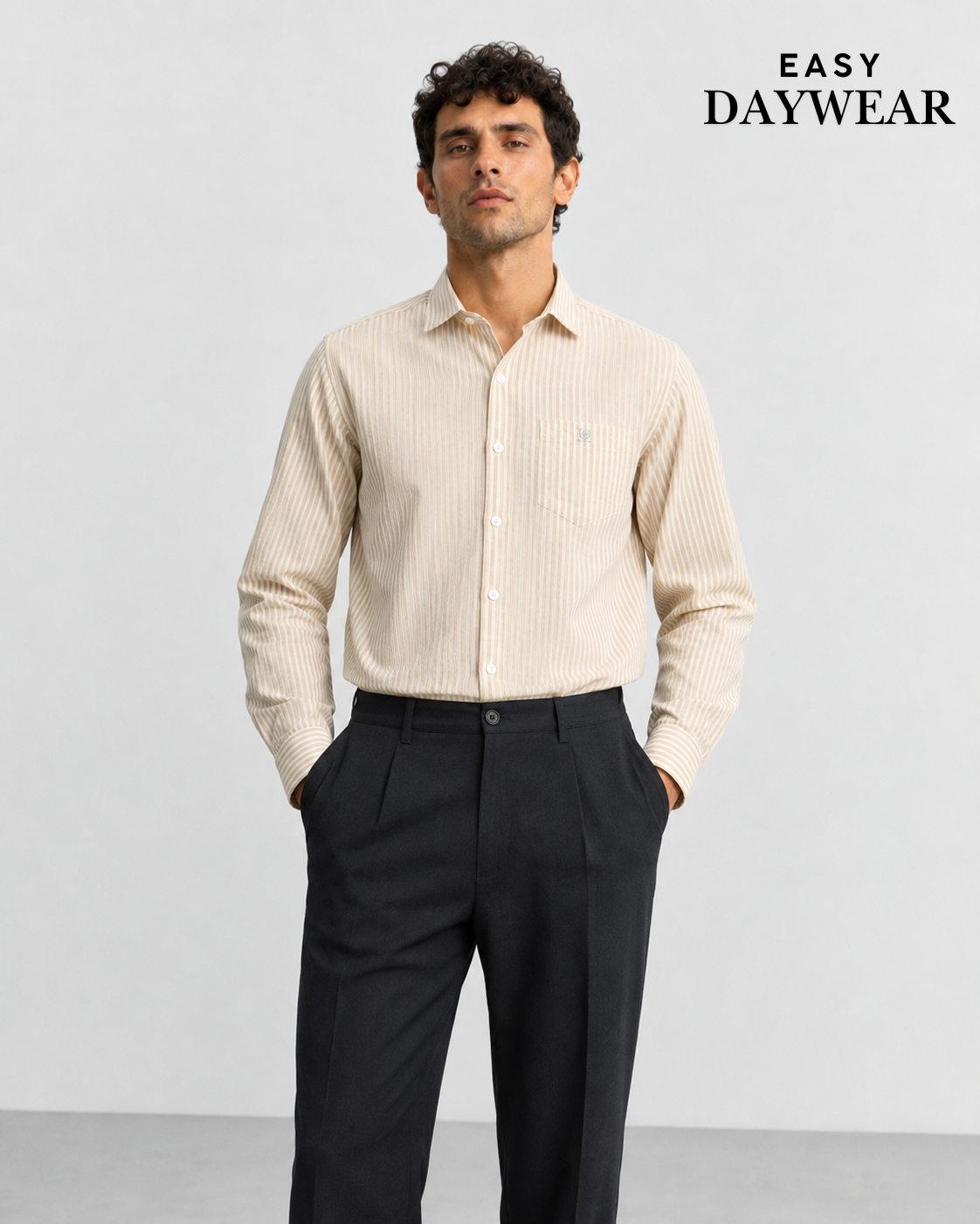 Beige Pinstripe Cotton Shirt