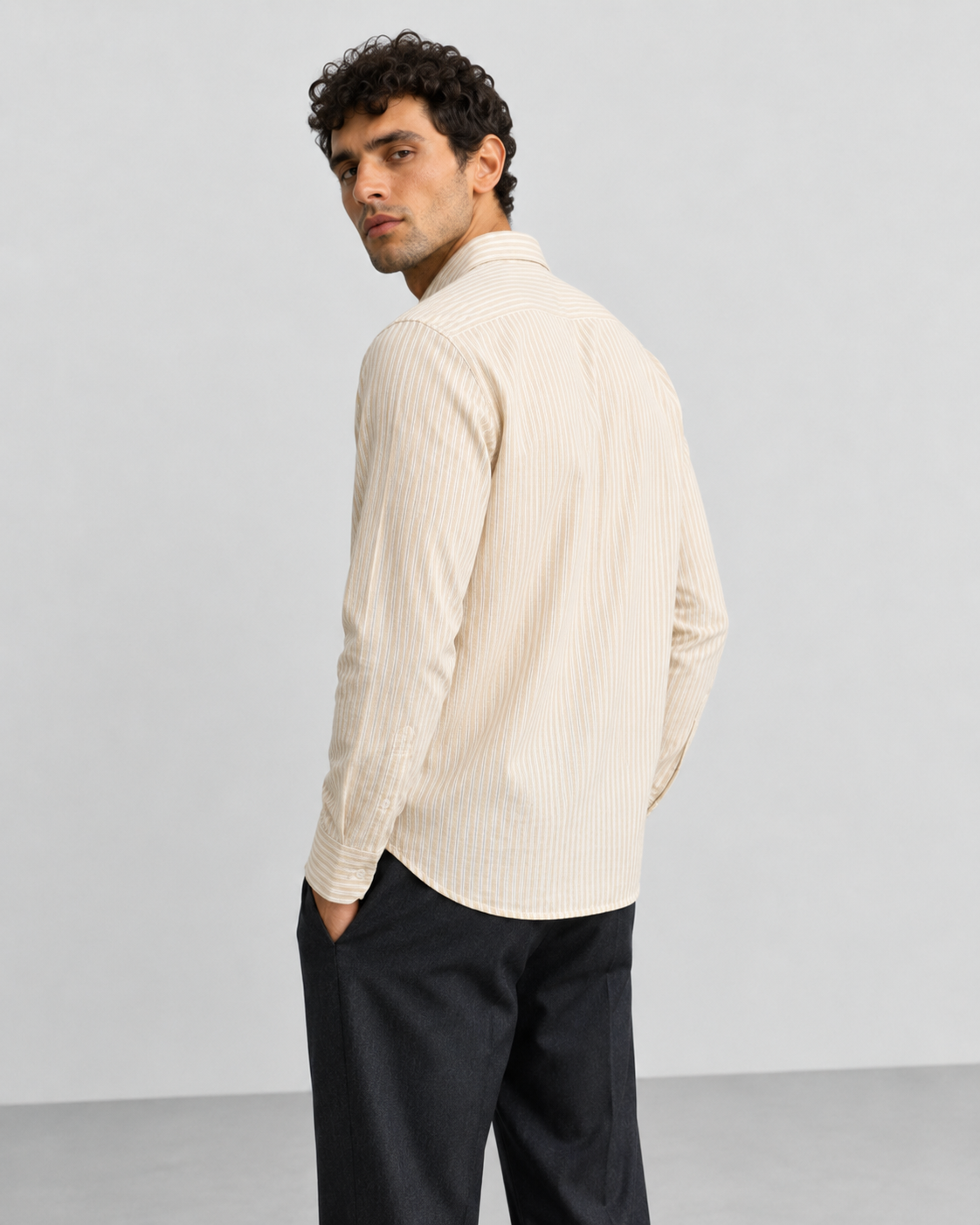 Beige Pinstripe Cotton Shirt