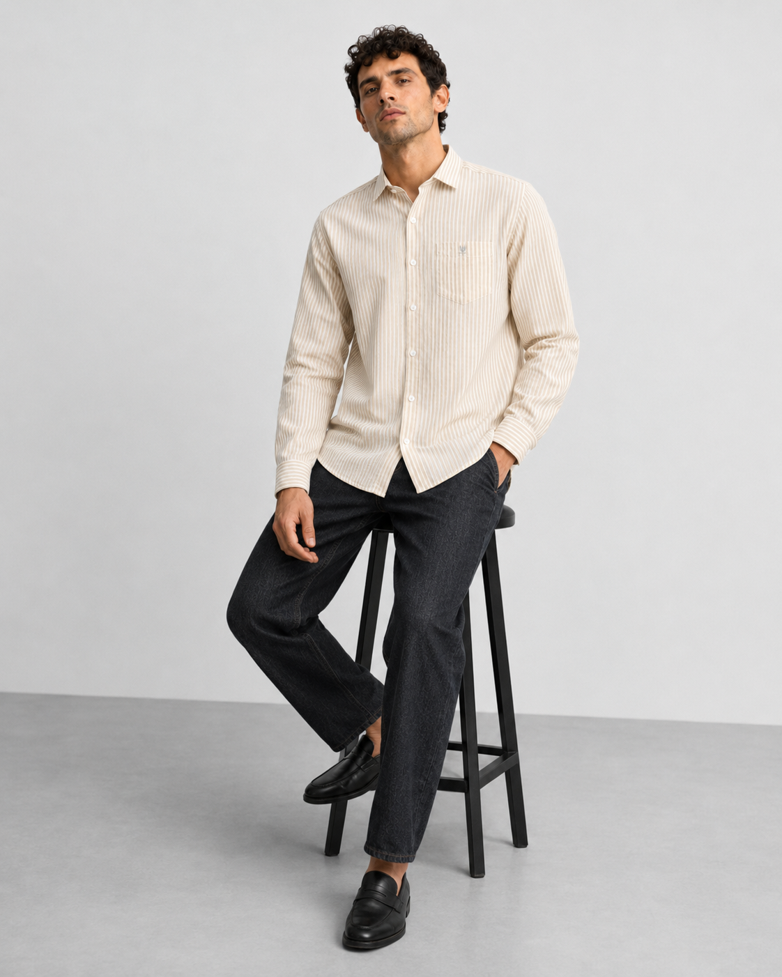 Beige Pinstripe Cotton Shirt