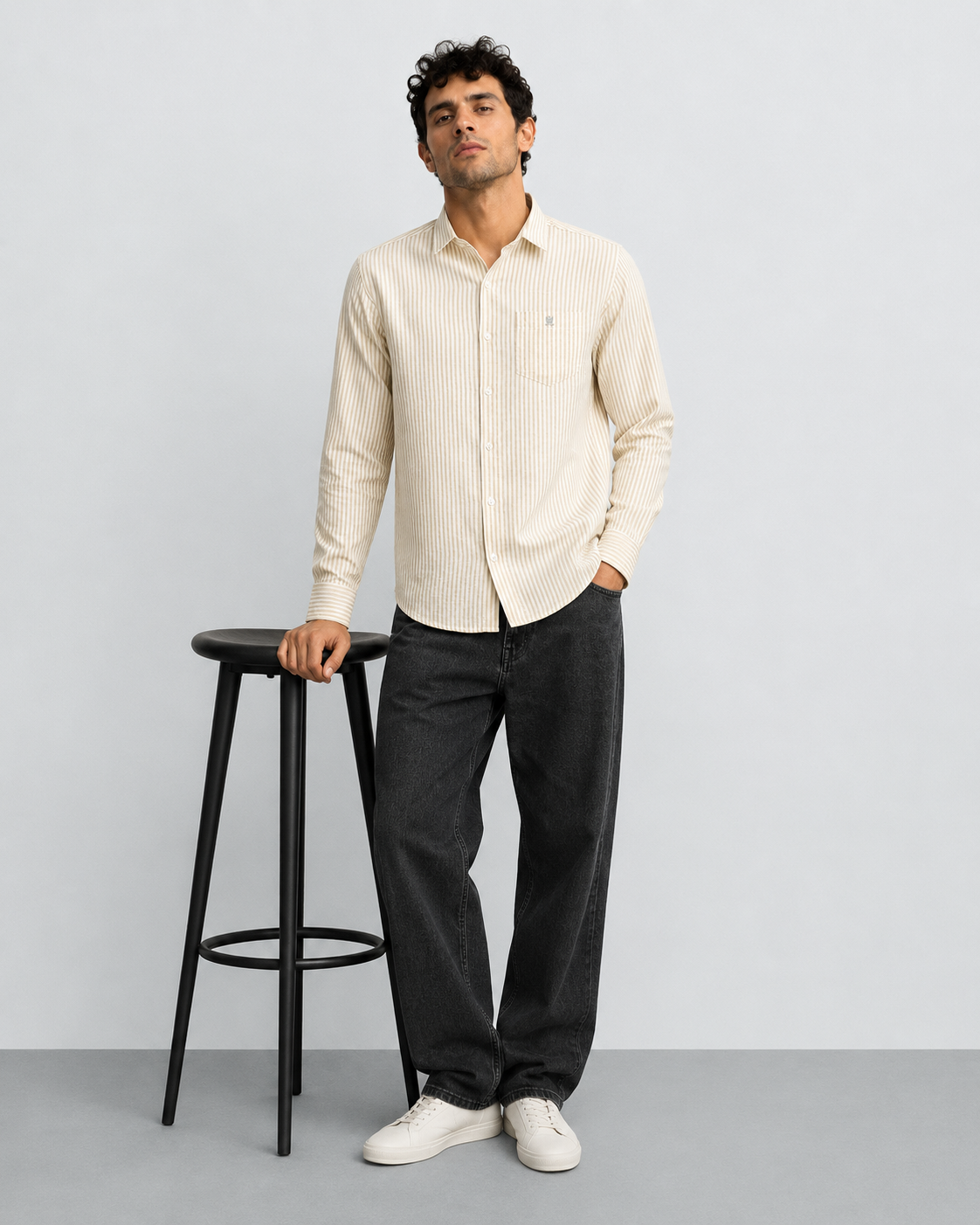 Beige Pinstripe Cotton Shirt