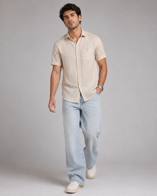 Beige Stripe Cotton Shirt