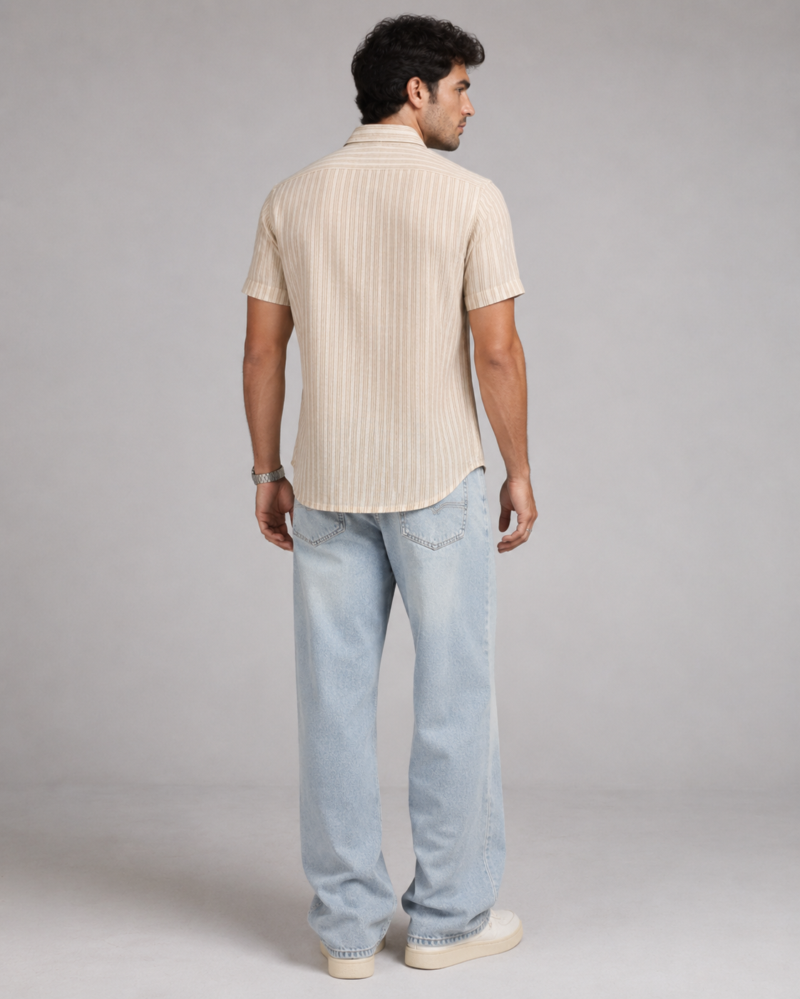 Beige Stripe Cotton Shirt
