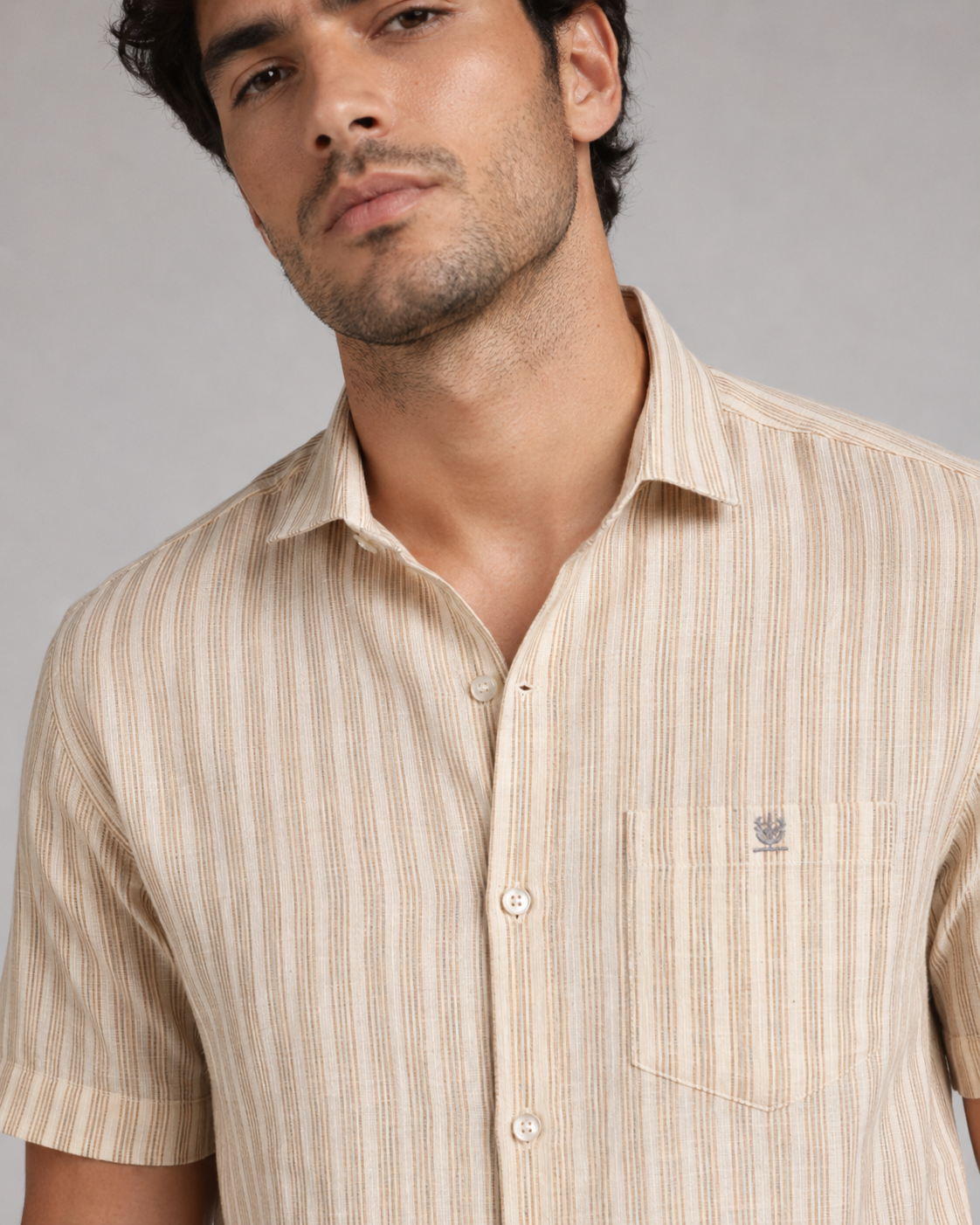 Beige Stripe Cotton Shirt