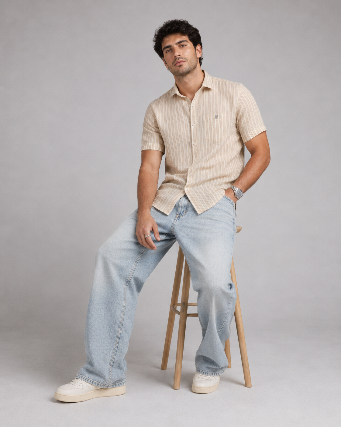 Beige Stripe Cotton Shirt