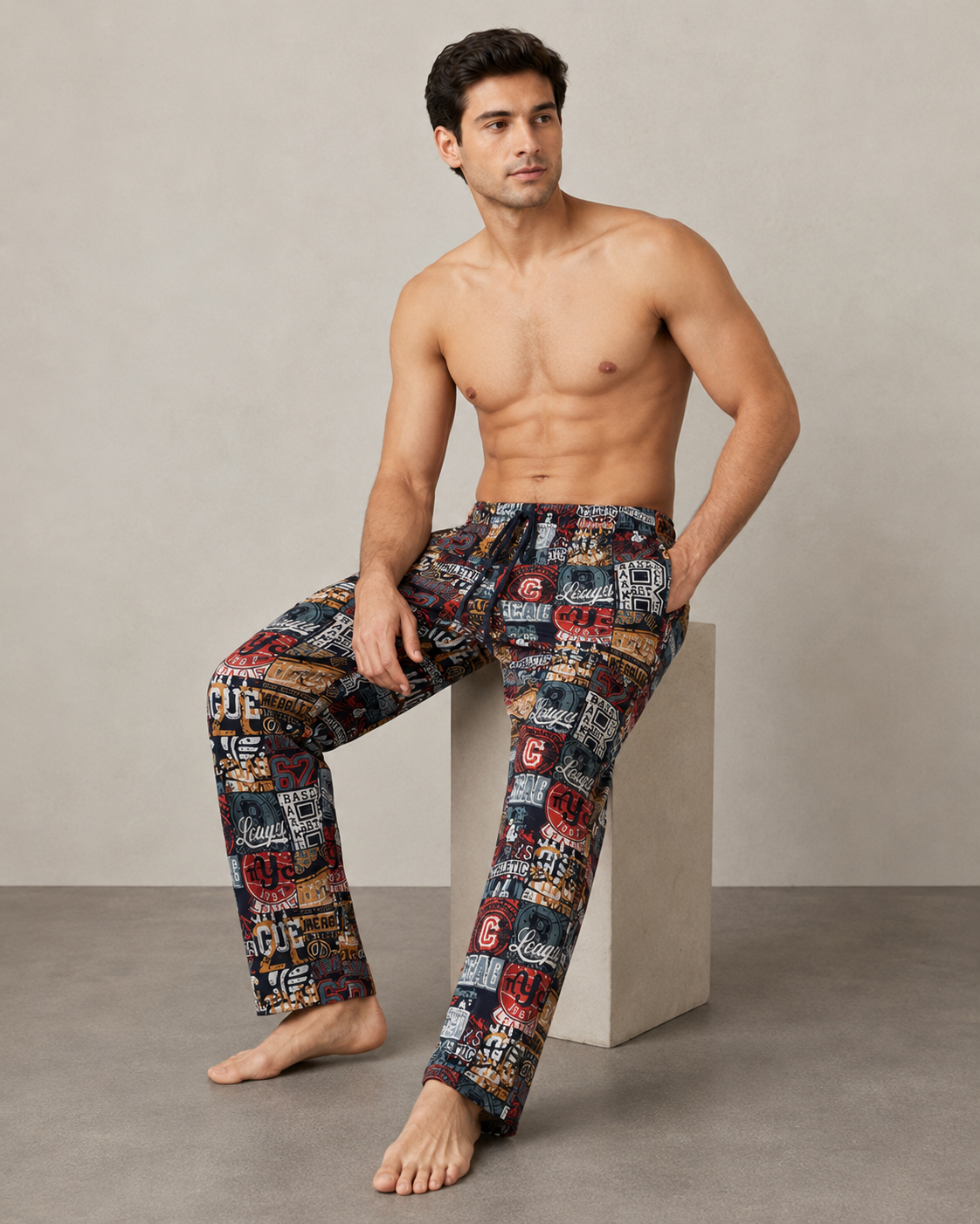 Black Urban Graphic Cotton PJ Cord Set | Premium Printed Shirt & Pyjama Co-ord | Luxury Loungewear & Resort Set