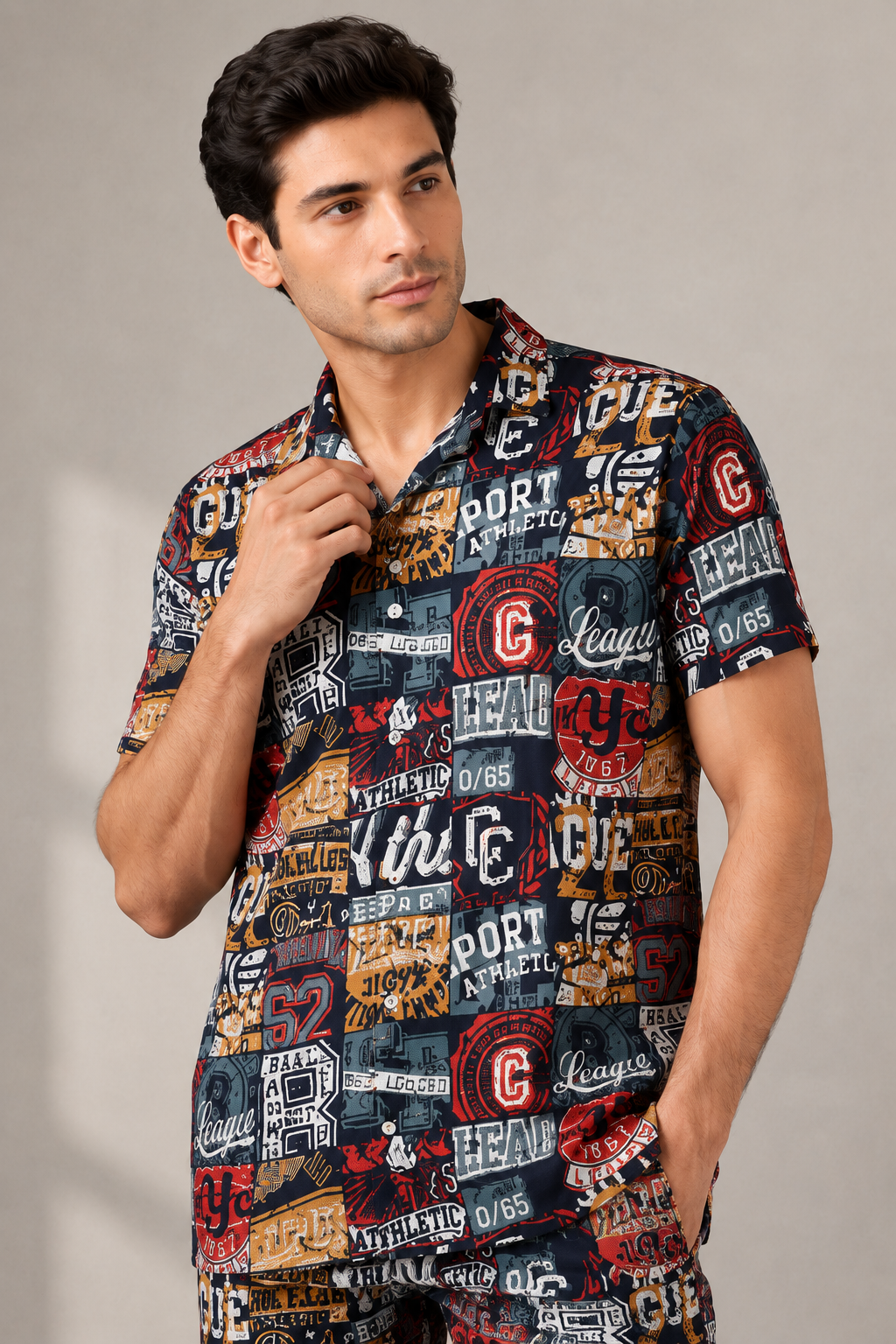 Black Urban Graphic Cotton PJ Cord Set | Premium Printed Shirt & Pyjama Co-ord | Luxury Loungewear & Resort Set
