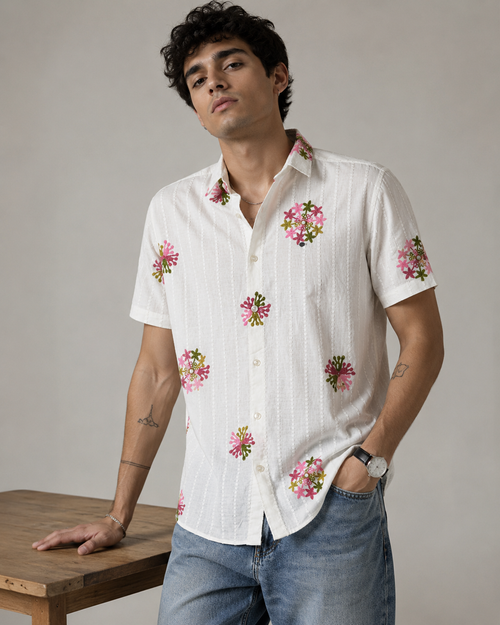 Blossom Embroidered Texture Cotton Shirt