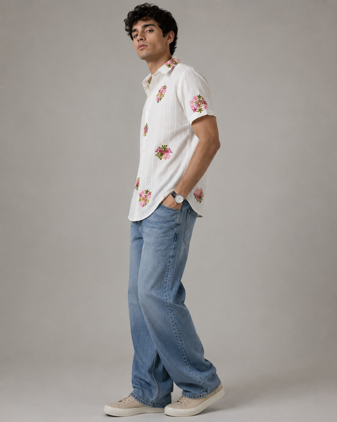 Blossom Embroidered Texture Cotton Shirt