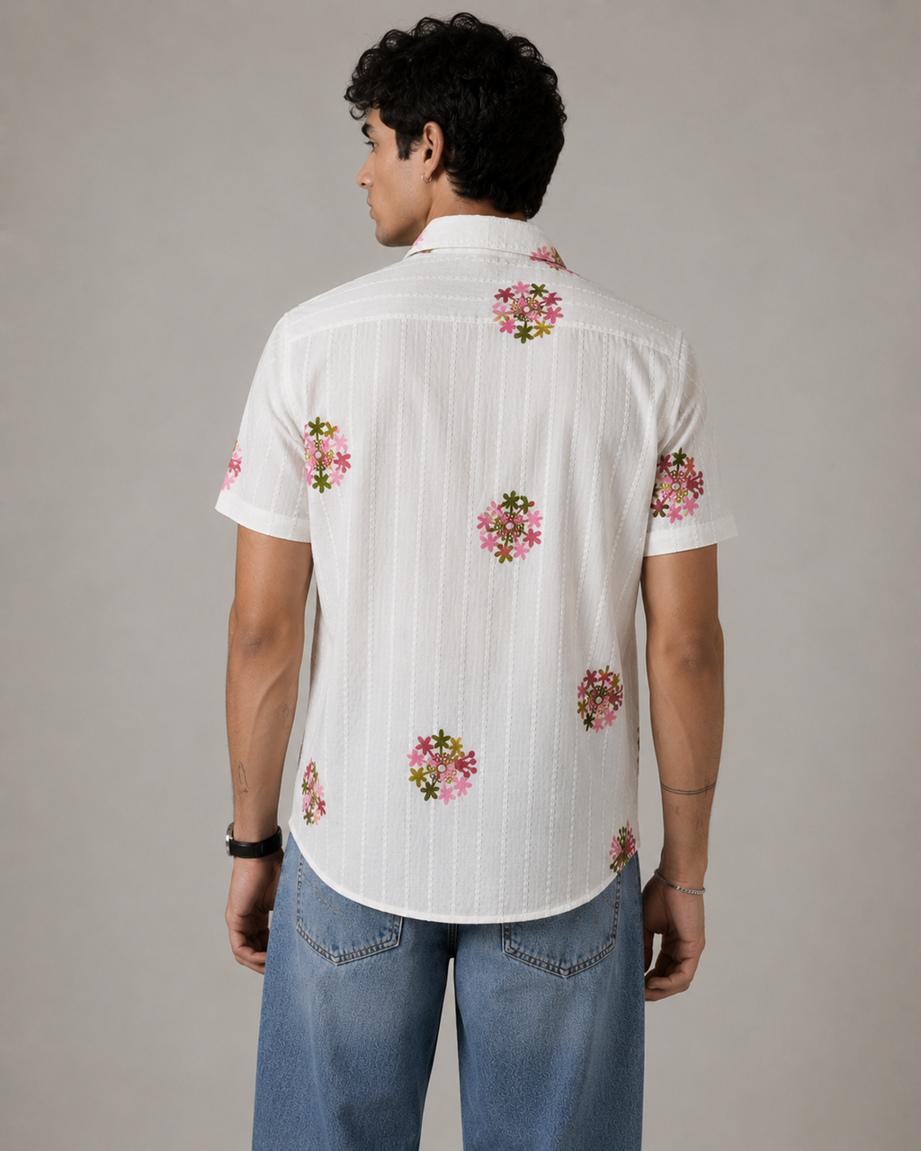 Blossom Embroidered Texture Cotton Shirt