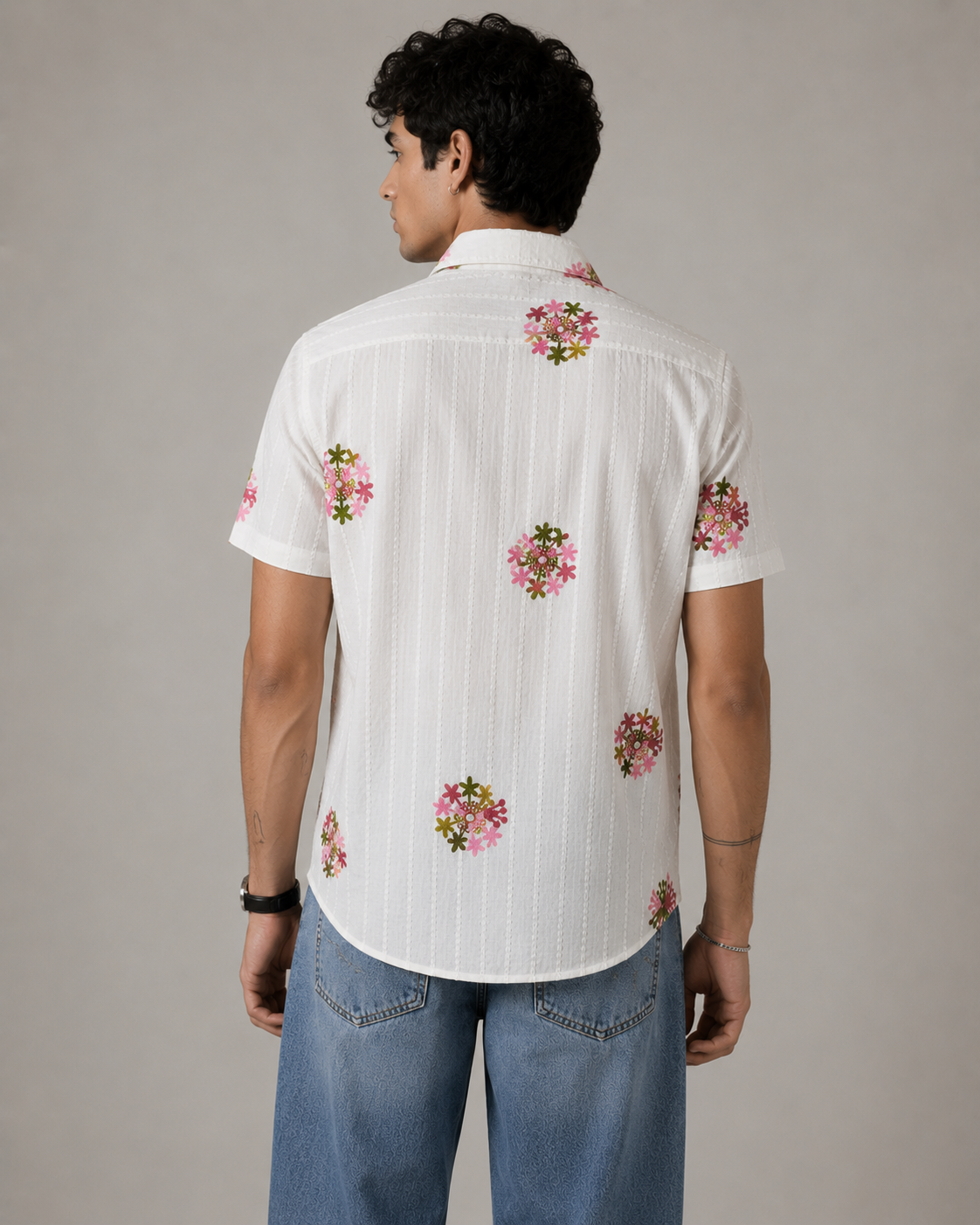 Blossom Embroidered Texture Cotton Shirt