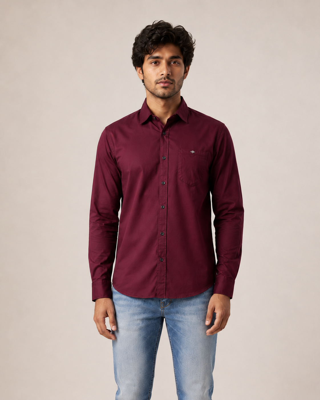 Burgundy Solid Cotton Shirt