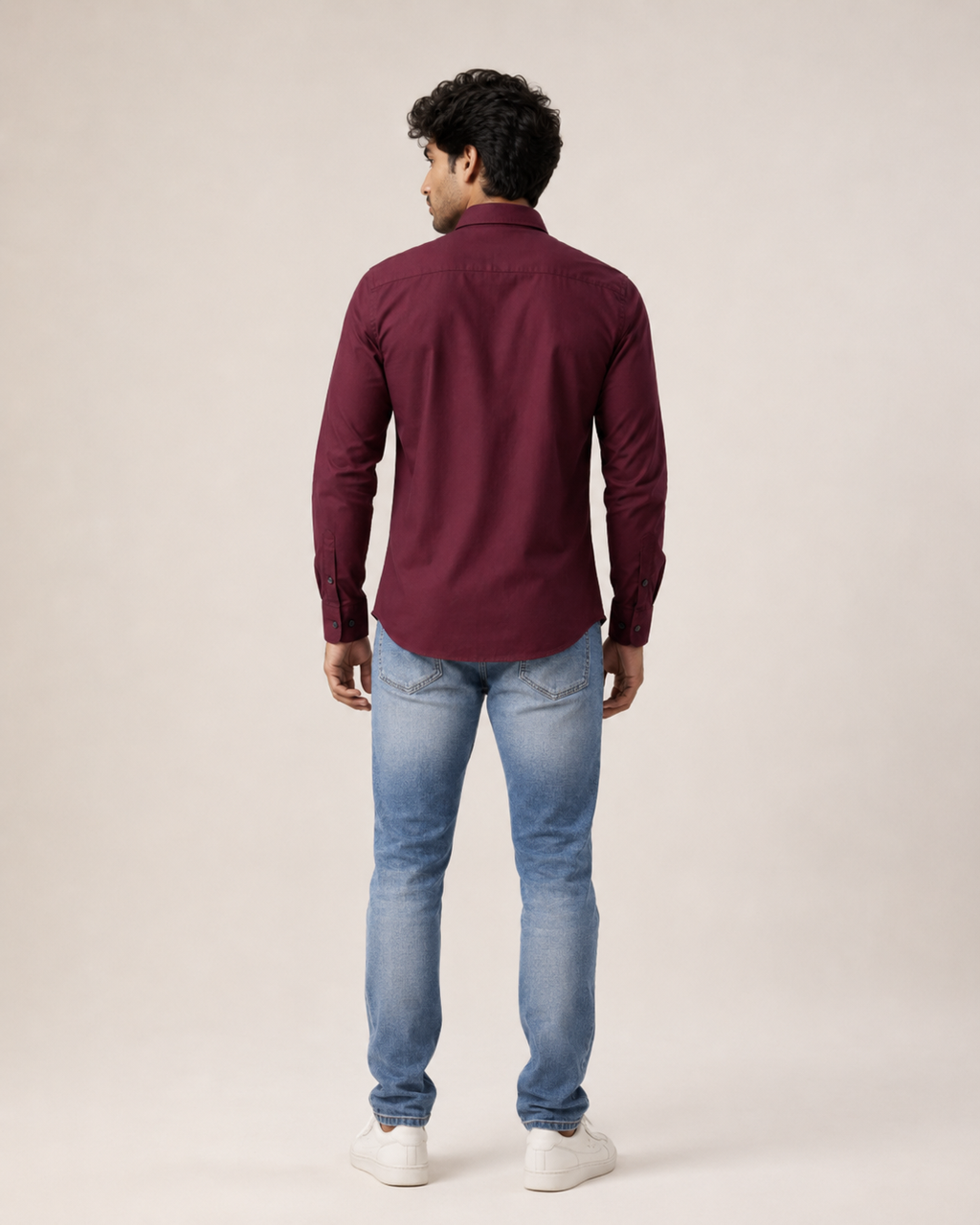 Burgundy Solid Cotton Shirt