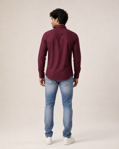 Burgundy Solid Cotton Shirt