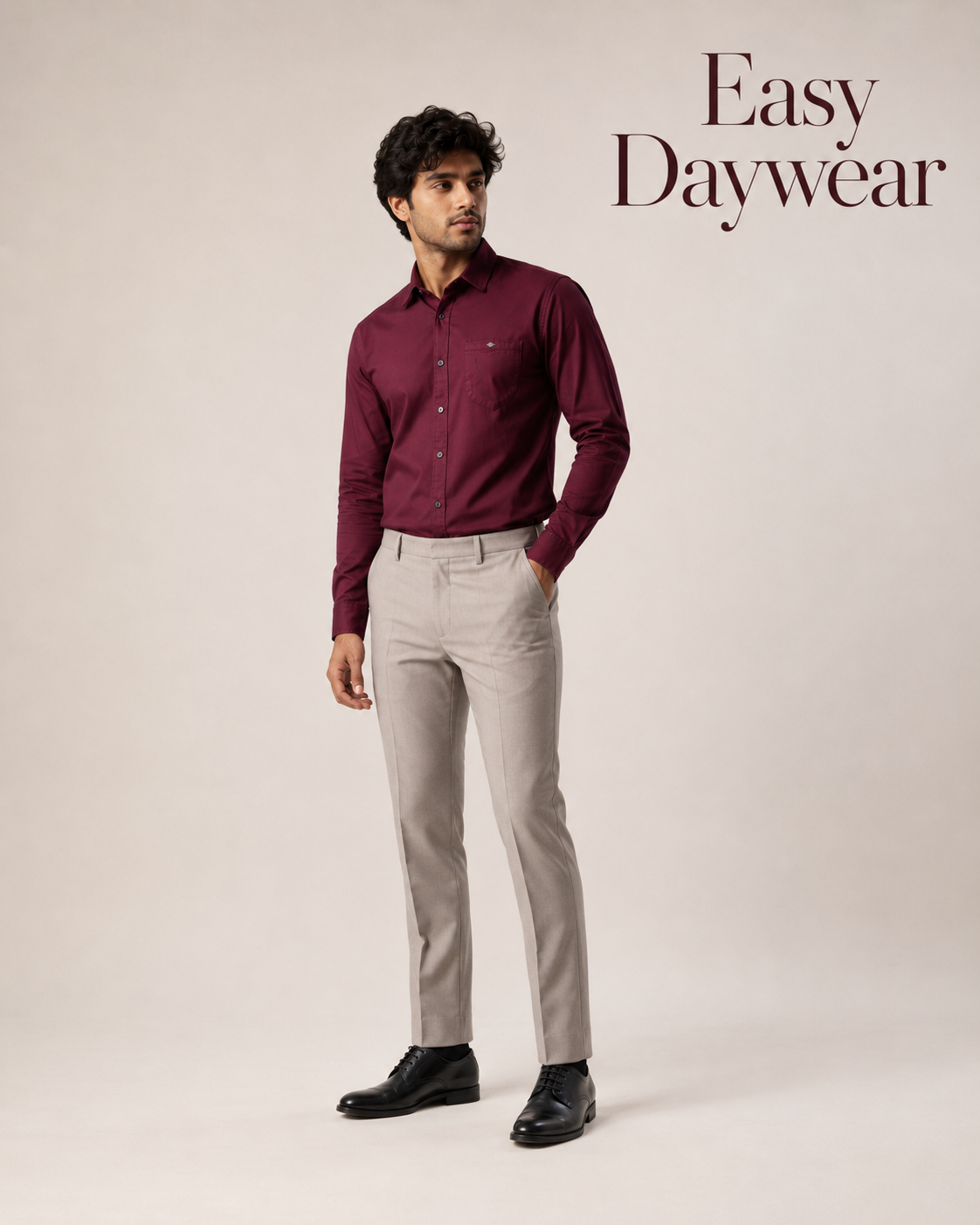 Burgundy Solid Cotton Shirt