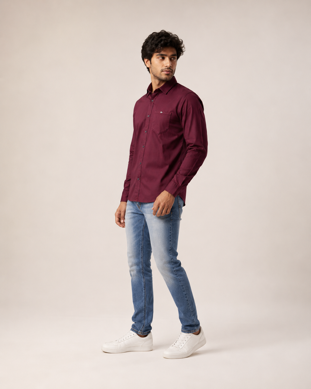 Burgundy Solid Cotton Shirt