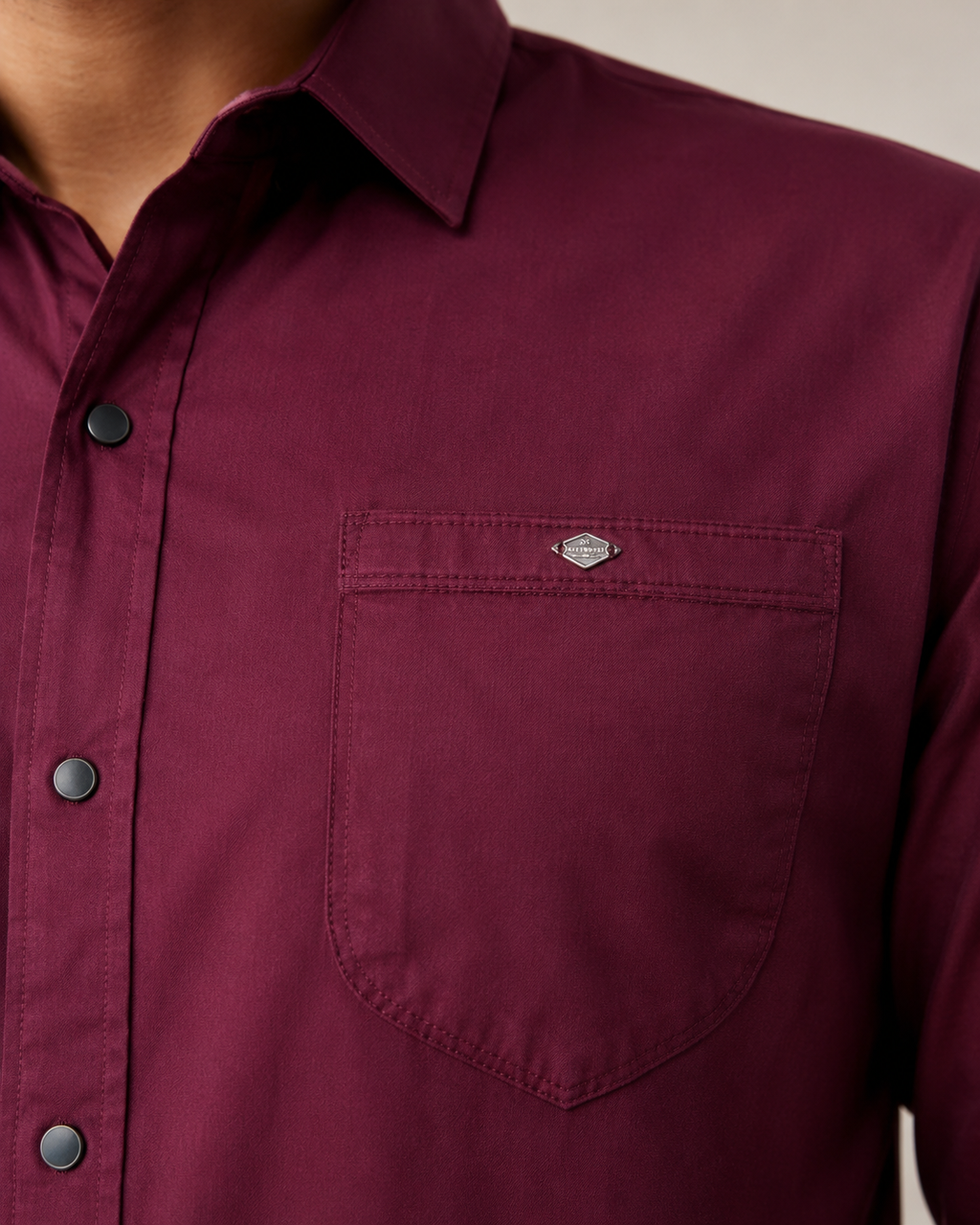 Burgundy Solid Cotton Shirt