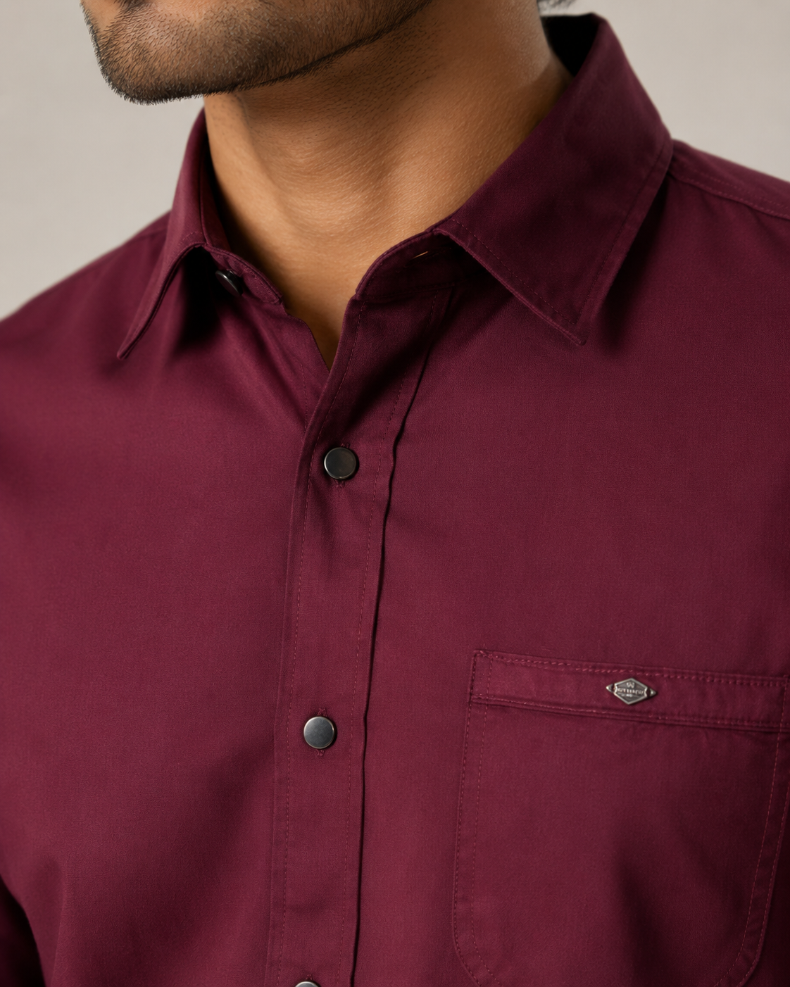 Burgundy Solid Cotton Shirt