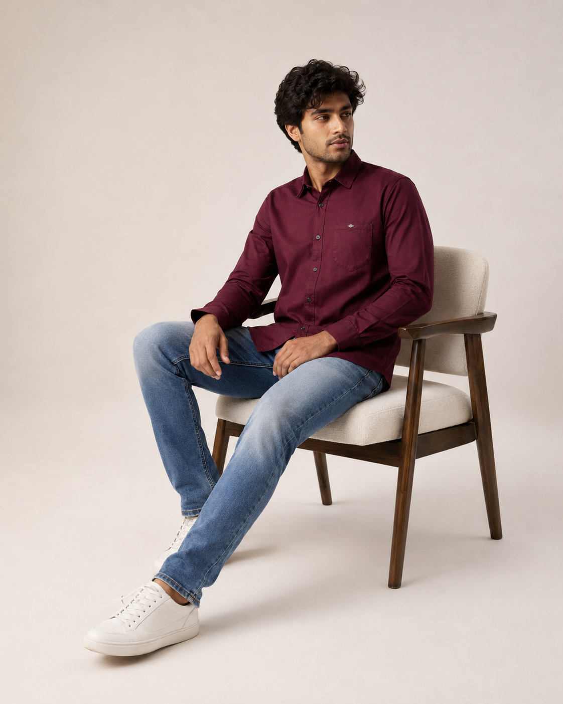 Burgundy Solid Cotton Shirt