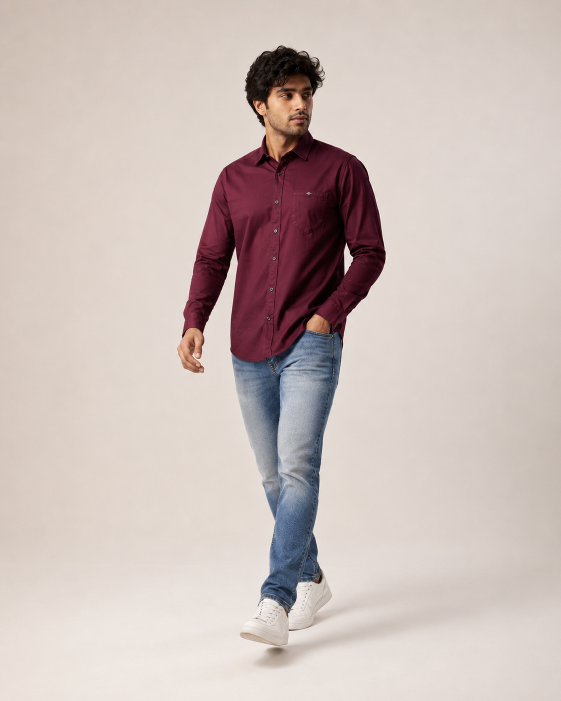 Burgundy Solid Cotton Shirt