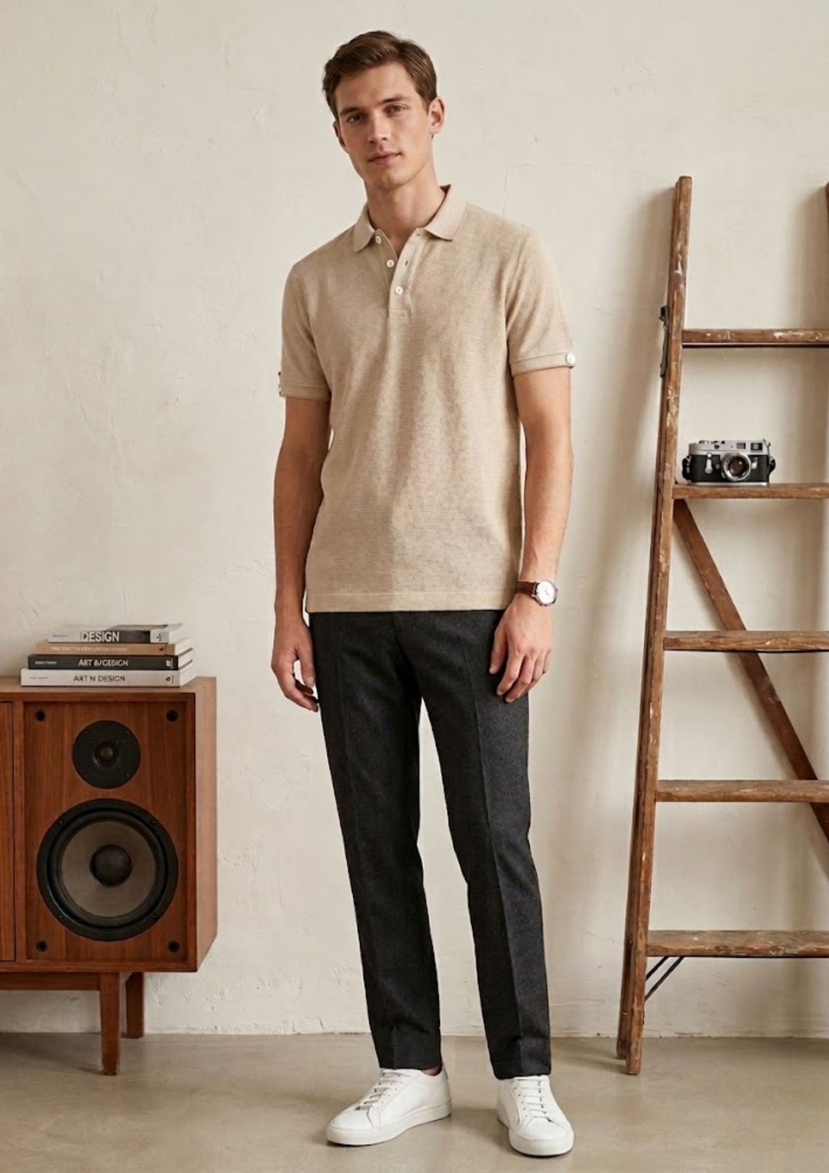Butterfly Men’s Premium Textured Knit Polo T-Shirt | Soft Breathable Fabric | Elegant Summer Wear | Beige