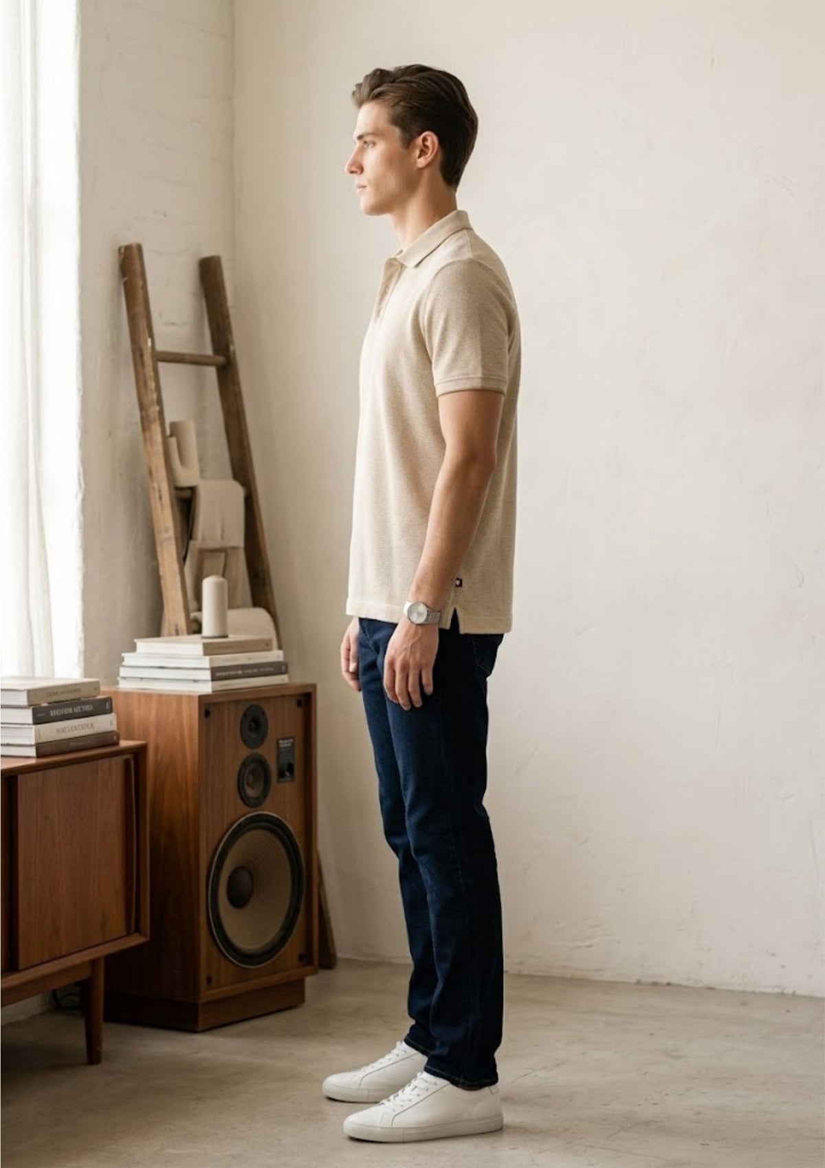 Butterfly Men’s Premium Textured Knit Polo T-Shirt | Soft Breathable Fabric | Elegant Summer Wear | Beige