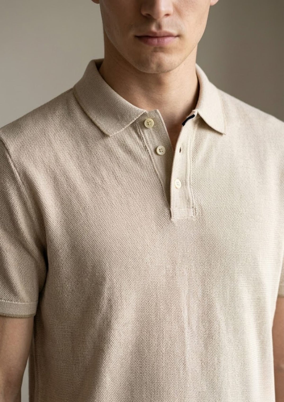 Butterfly Men’s Premium Textured Knit Polo T-Shirt | Soft Breathable Fabric | Elegant Summer Wear | Beige