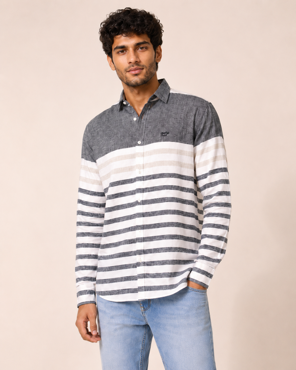 Charcoal Panel Stripe Cotton Shirt