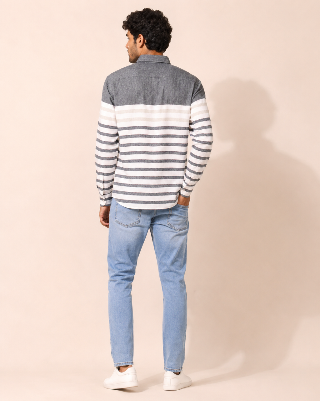 Charcoal Panel Stripe Cotton Shirt