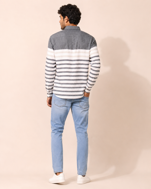 Charcoal Panel Stripe Cotton Shirt
